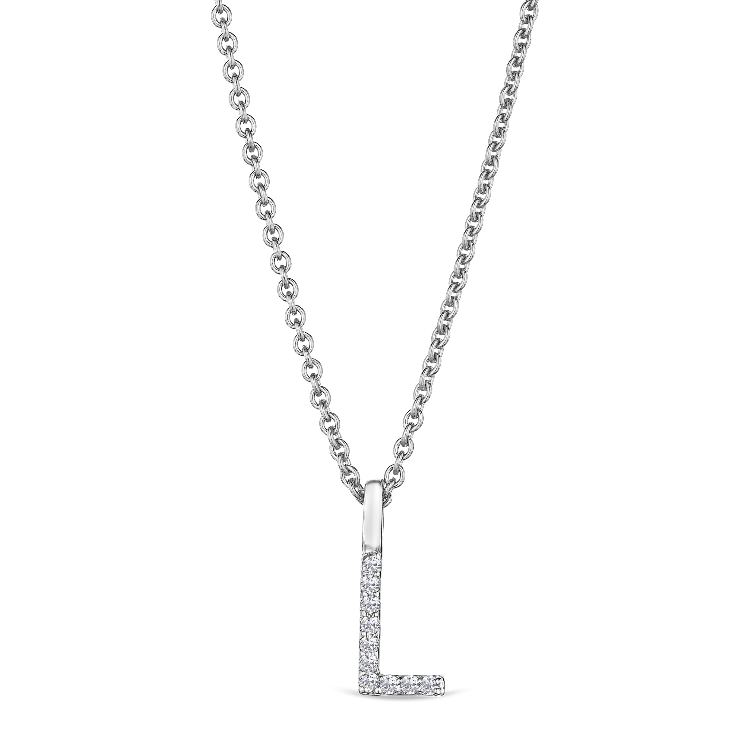 Love Letter Initial L Lab Diamond Necklace set in 9K White Gold